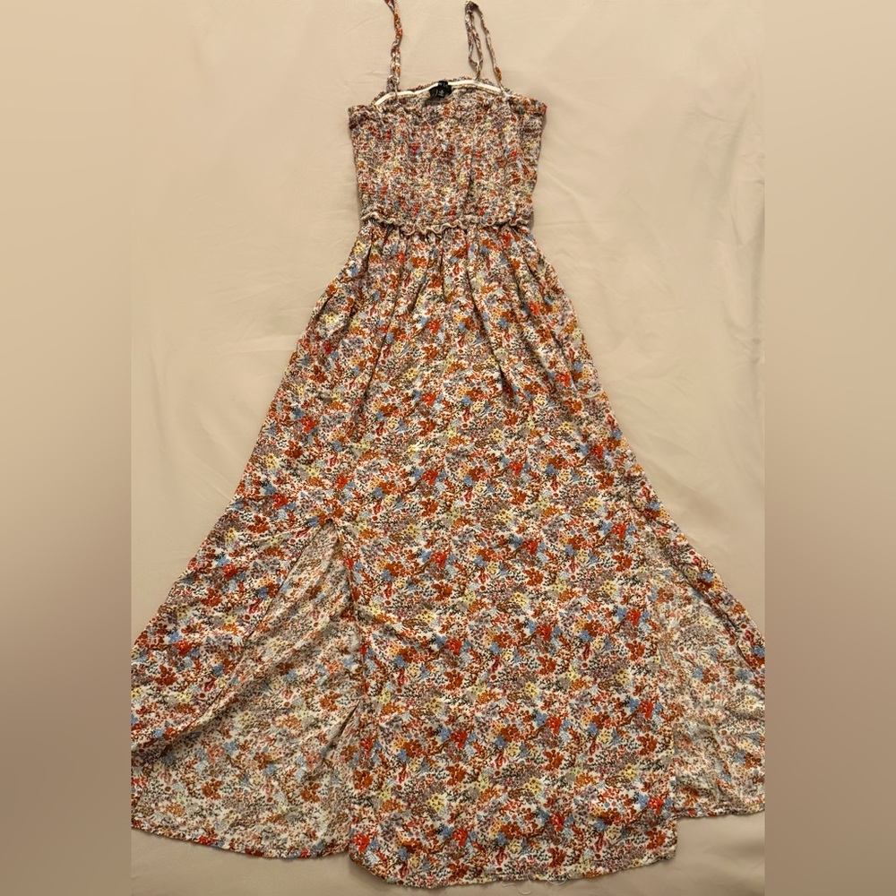 New Look Orange and Brown Strapless Tiered Sundress